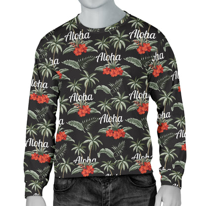 Aloha Palm Tree Design Themed Print Men Long Sleeve Sweatshirt