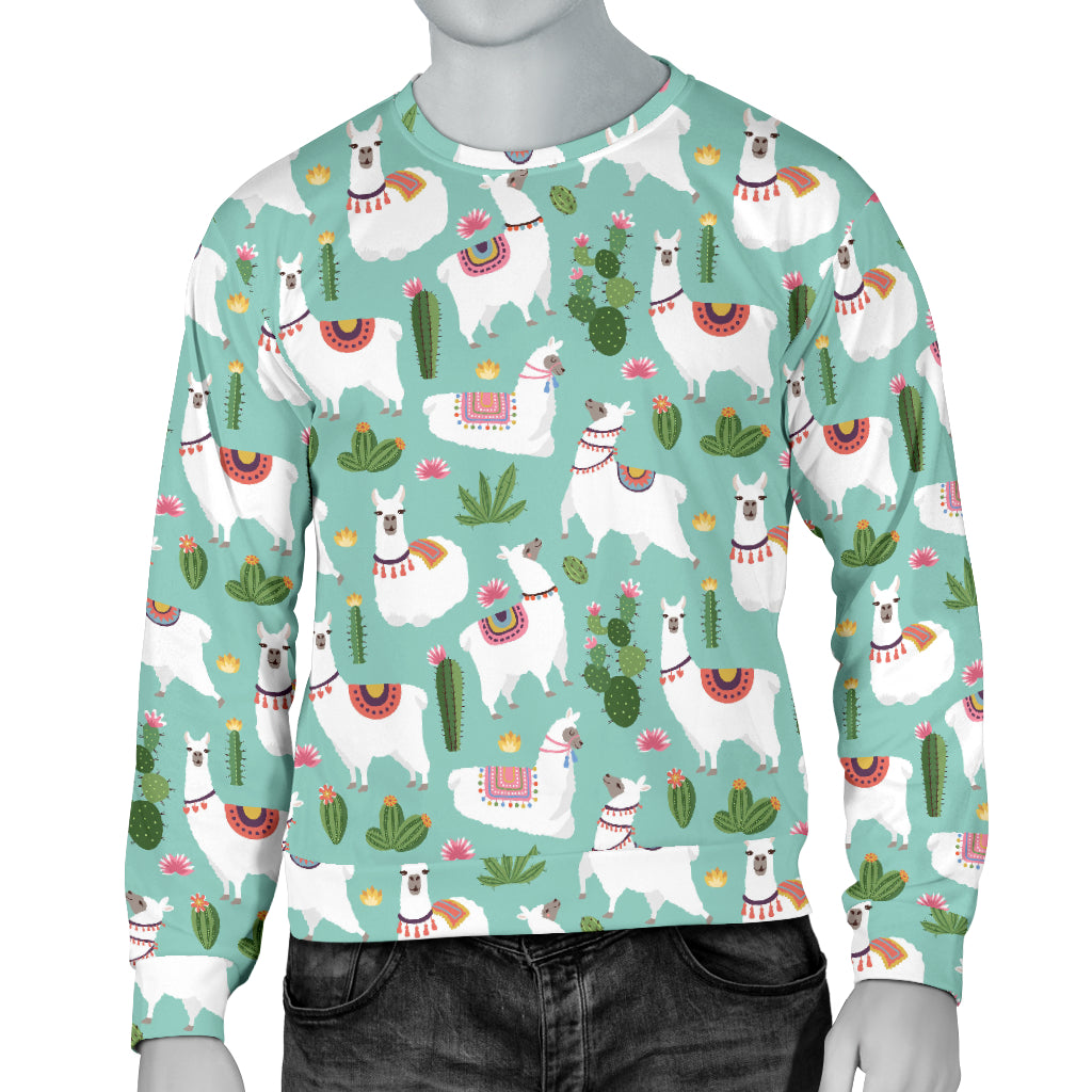 Llama with Cactus Themed Print Men Long Sleeve Sweatshirt