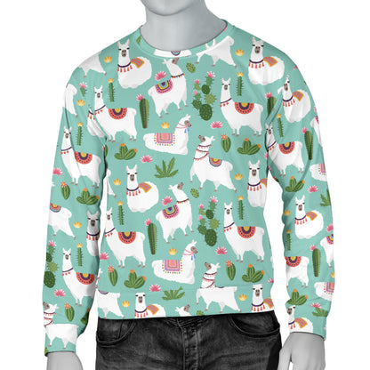 Llama with Cactus Themed Print Men Long Sleeve Sweatshirt