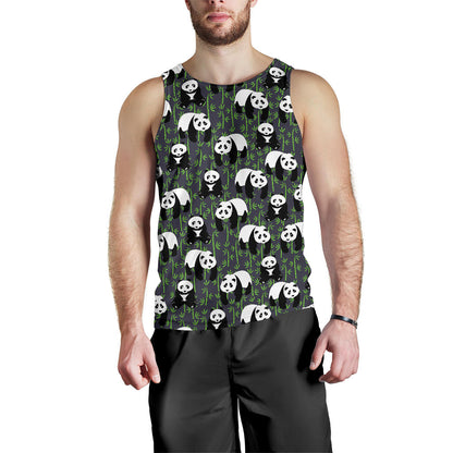 Panda Bear Bamboo Themed Print Men Tank Top