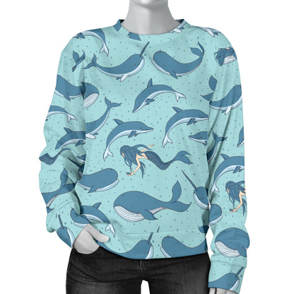 Narwhal Themed Print Women Long Sleeve Sweatshirt