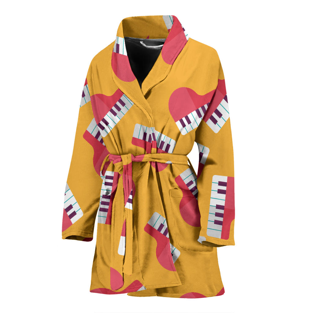 Piano Pattern Print Design 02 Women Bathrobe