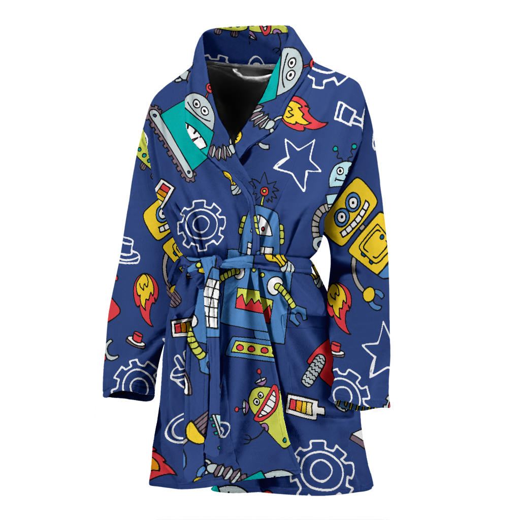 Robot Pattern Print Design A03 Women Bathrobe
