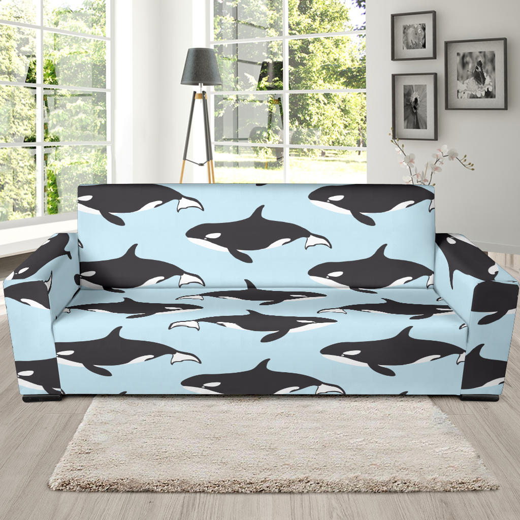 Killer Whale Pattern Print Design 01 Sofa Slipcover