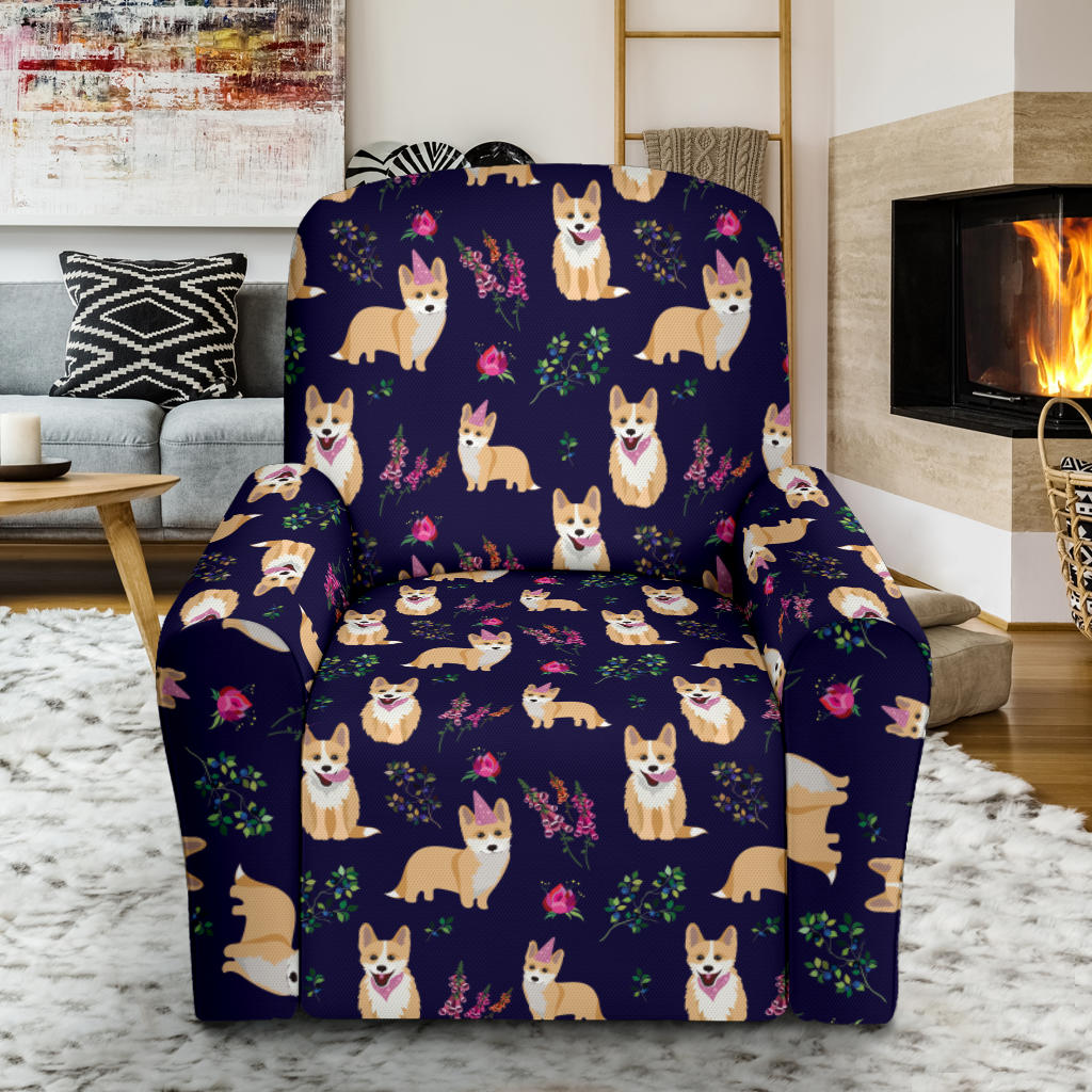 Pembroke Welsh Corgis Pattern Print Design A06 Recliner Slipcover with Pocket