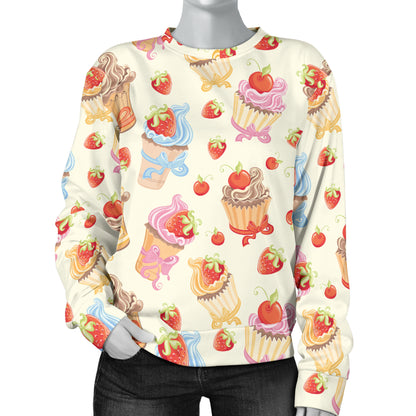 Cupcakes Strawberry Cherry Print Women Long Sleeve Sweatshirt