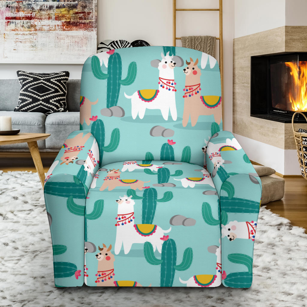Llama Cactus Pattern Print Design 08 Recliner Slipcover with Pocket
