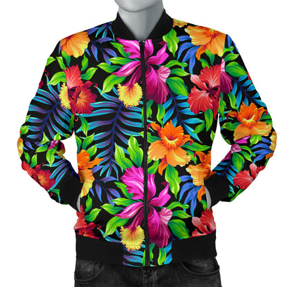 Tropical Folower Colorful Print Men Bomber Jacket
