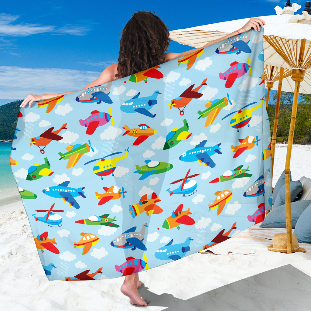 Airplane Colorful Pattern Print Design 01 Sarong Pareo Wrap