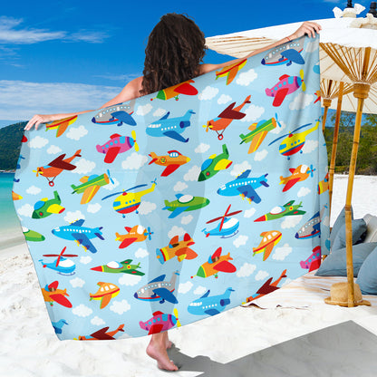 Airplane Colorful Pattern Print Design 01 Sarong Pareo Wrap