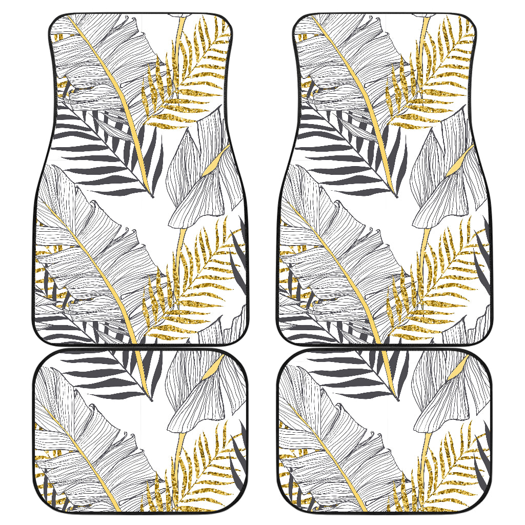 Gold Glitter Tropical Palm Leaves Car Floor Mats Front Back