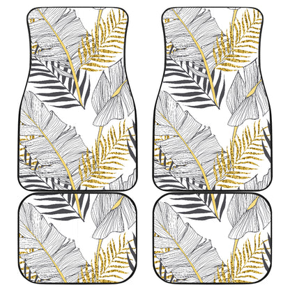 Gold Glitter Tropical Palm Leaves Car Floor Mats Front Back