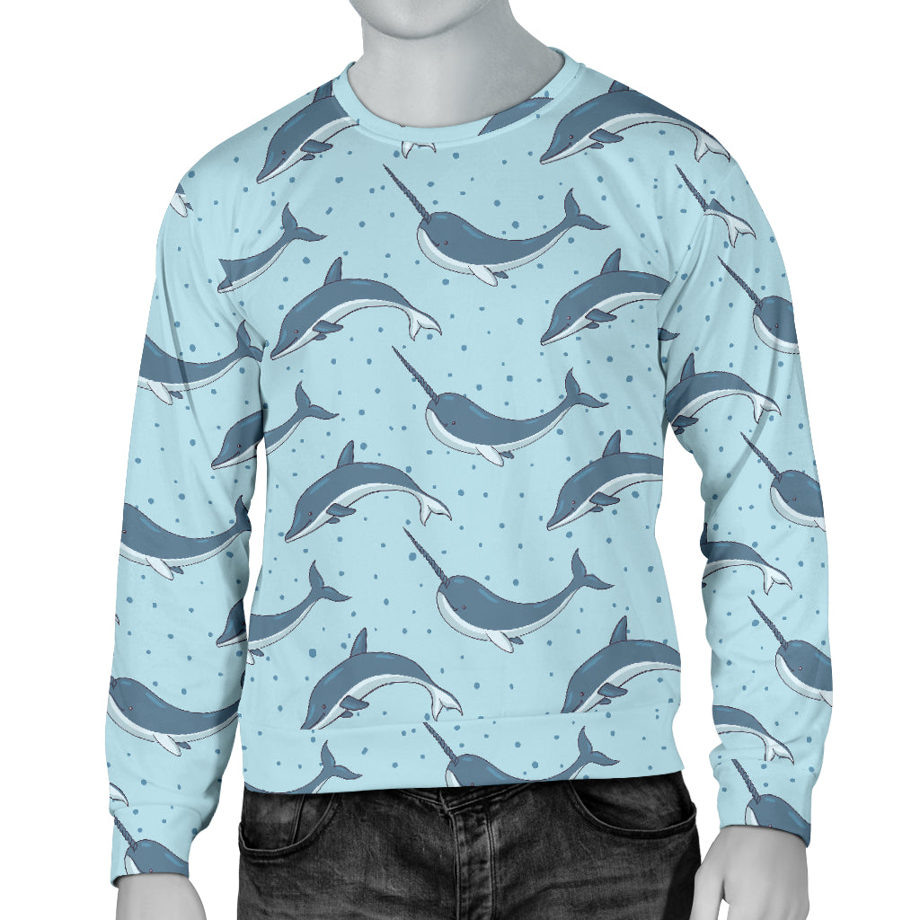 Narwhal Dolphin Print Men Long Sleeve Sweatshirt
