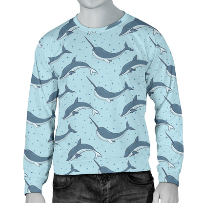 Narwhal Dolphin Print Men Long Sleeve Sweatshirt