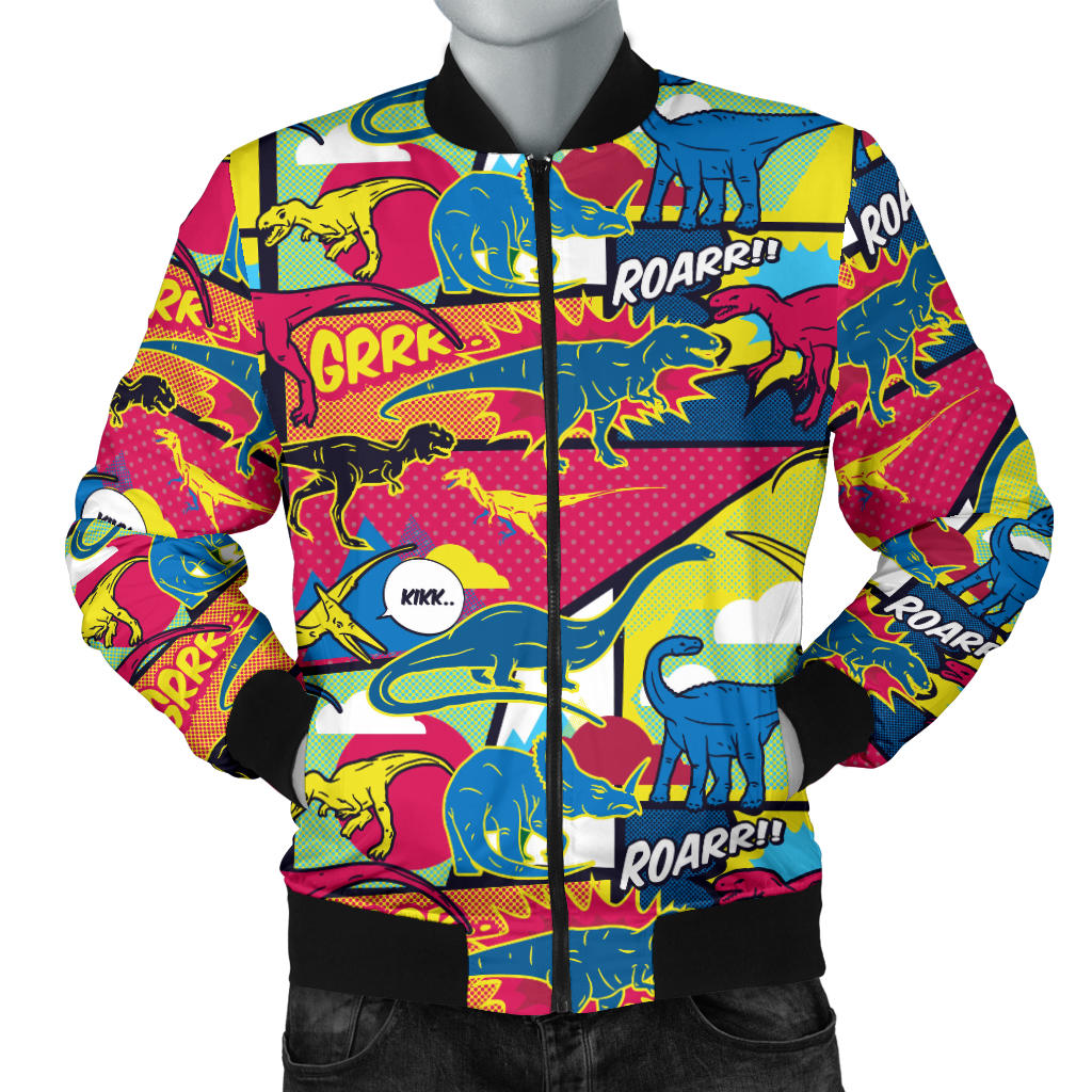 Dinosaur Comic Pop Art Style Men Bomber Jacket
