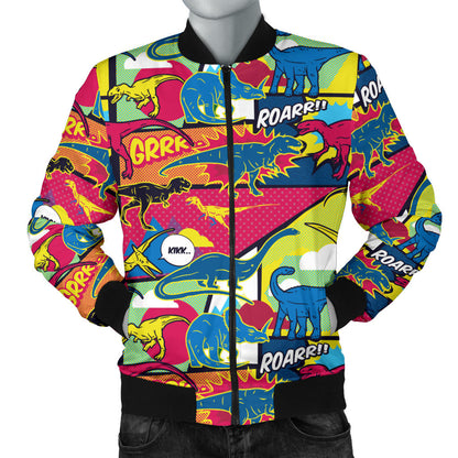 Dinosaur Comic Pop Art Style Men Bomber Jacket