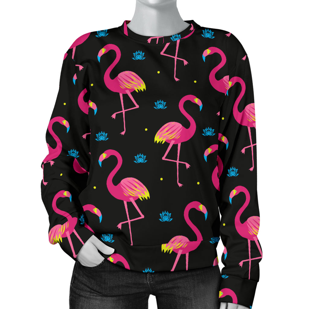 Flamingo Pink Neon Print Pattern Women Long Sleeve Sweatshirt