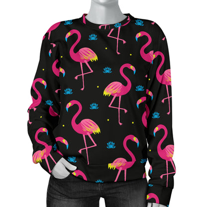 Flamingo Pink Neon Print Pattern Women Long Sleeve Sweatshirt