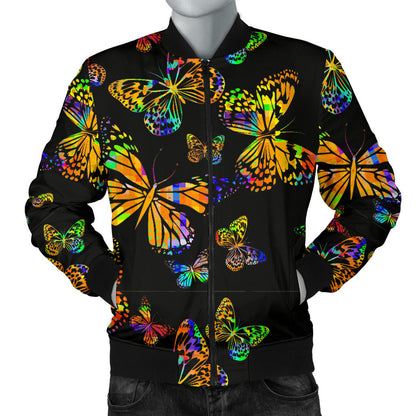 Butterfly Neon Color Print Pattern Men Bomber Jacket