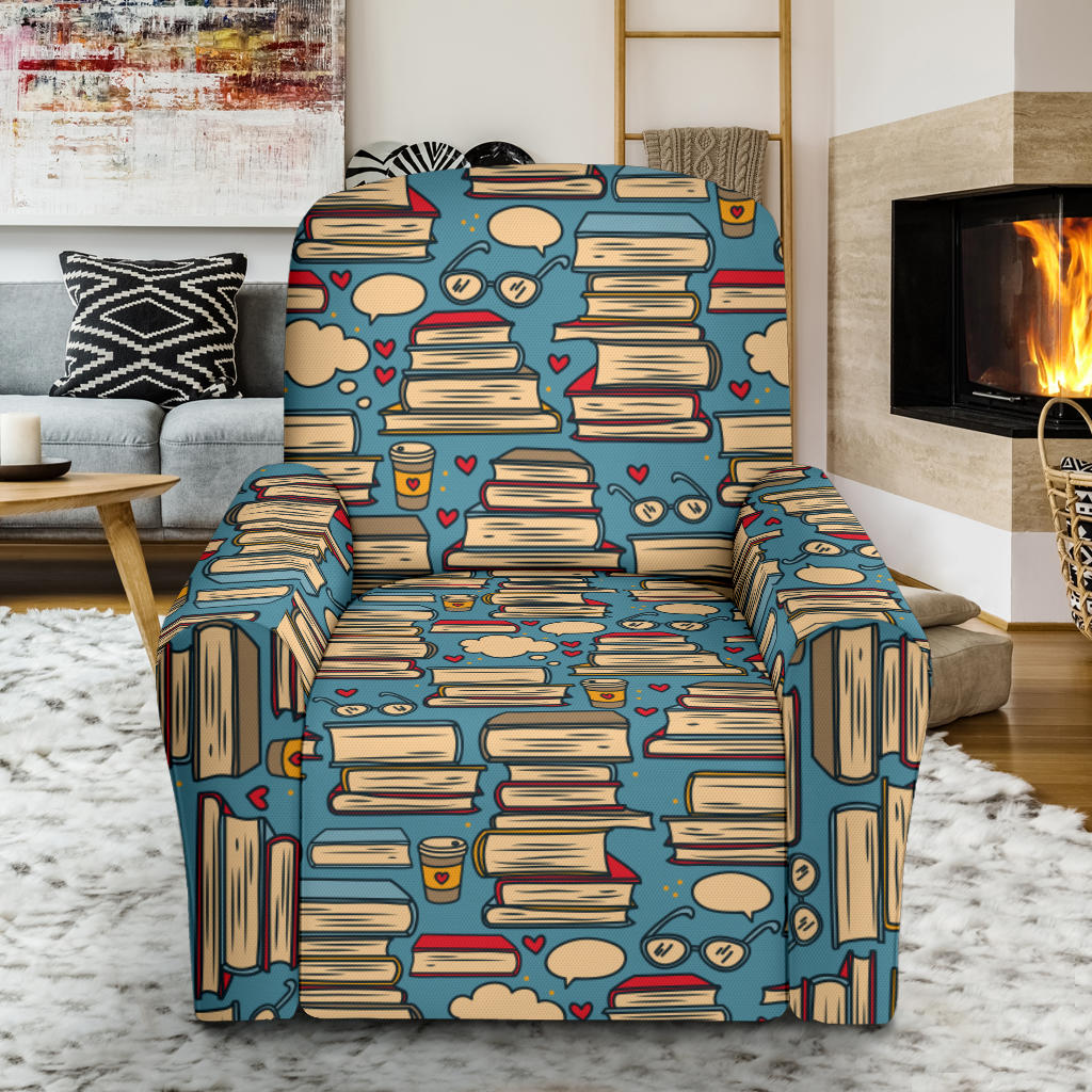 Book Pattern Print Design 03 Recliner Slipcover with Pocket