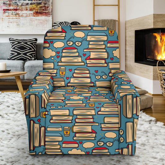 Book Pattern Print Design 03 Recliner Slipcover with Pocket