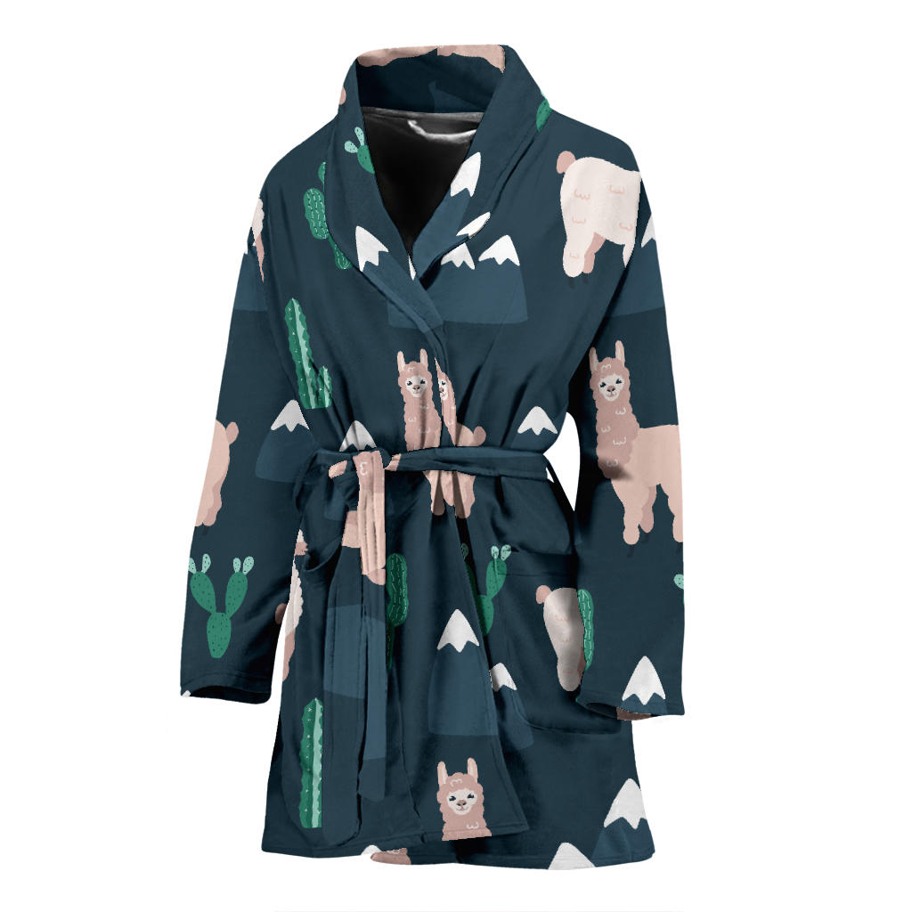 Llama Pattern Print Design 06 Women Bathrobe