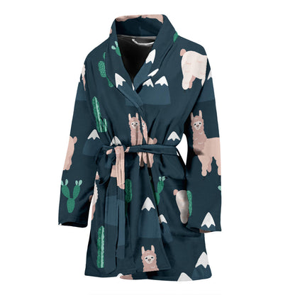 Llama Pattern Print Design 06 Women Bathrobe