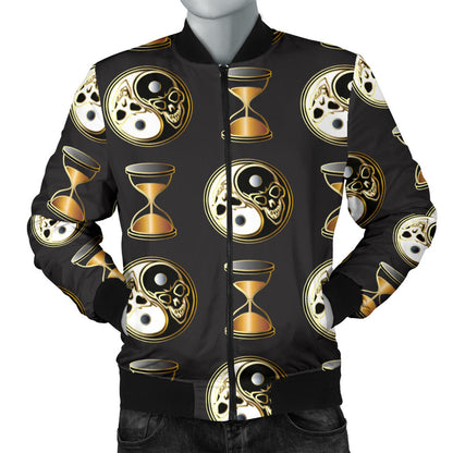 Yin Yang Skull Themed Design Print Men Bomber Jacket