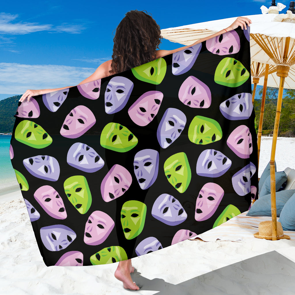 Acting Mask Pattern Print Design 04 Sarong Pareo Wrap