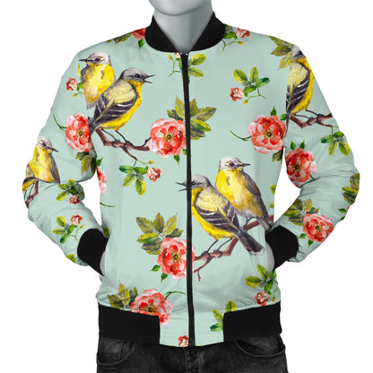 Bird with Red Flower Print Pattern Men Bomber Jacket