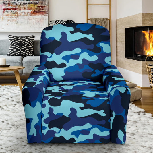 Camo Blue Pattern Print Design 04 Recliner Slipcover with Pocket