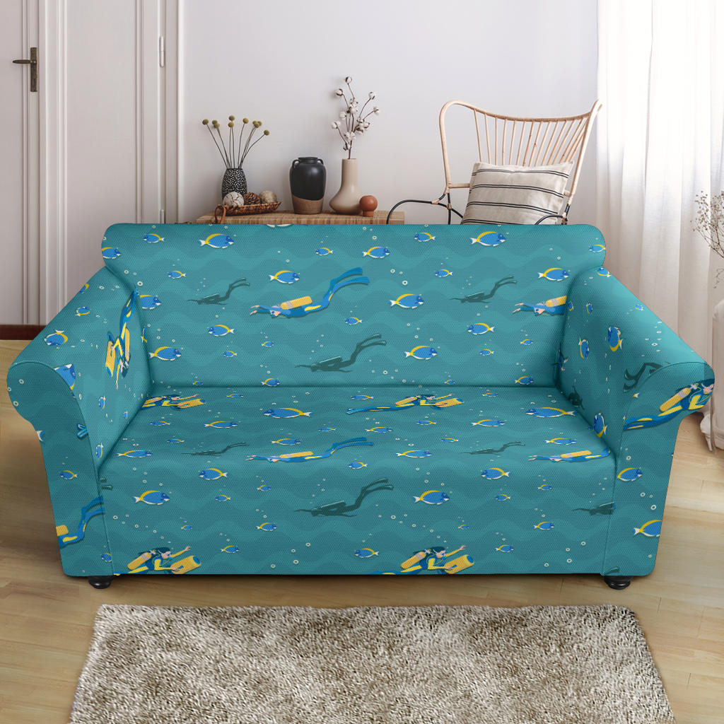 Scuba Driving Pattern Print Design LKS306 Loveseat Couch Slipcover