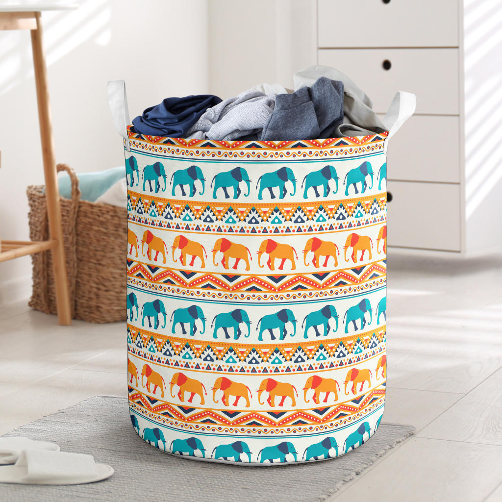 Elephant Aztec Ethnic Print Pattern Laundry Basket