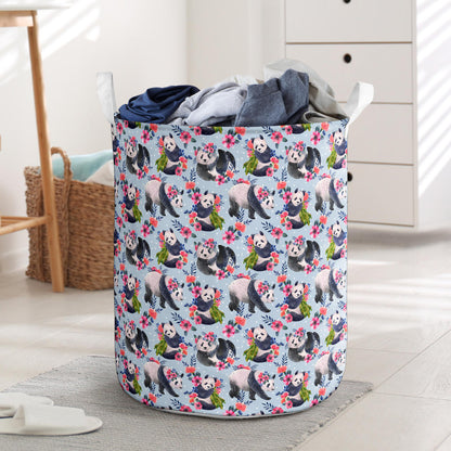 Panda Bear Flower Design Themed Print Laundry Basket