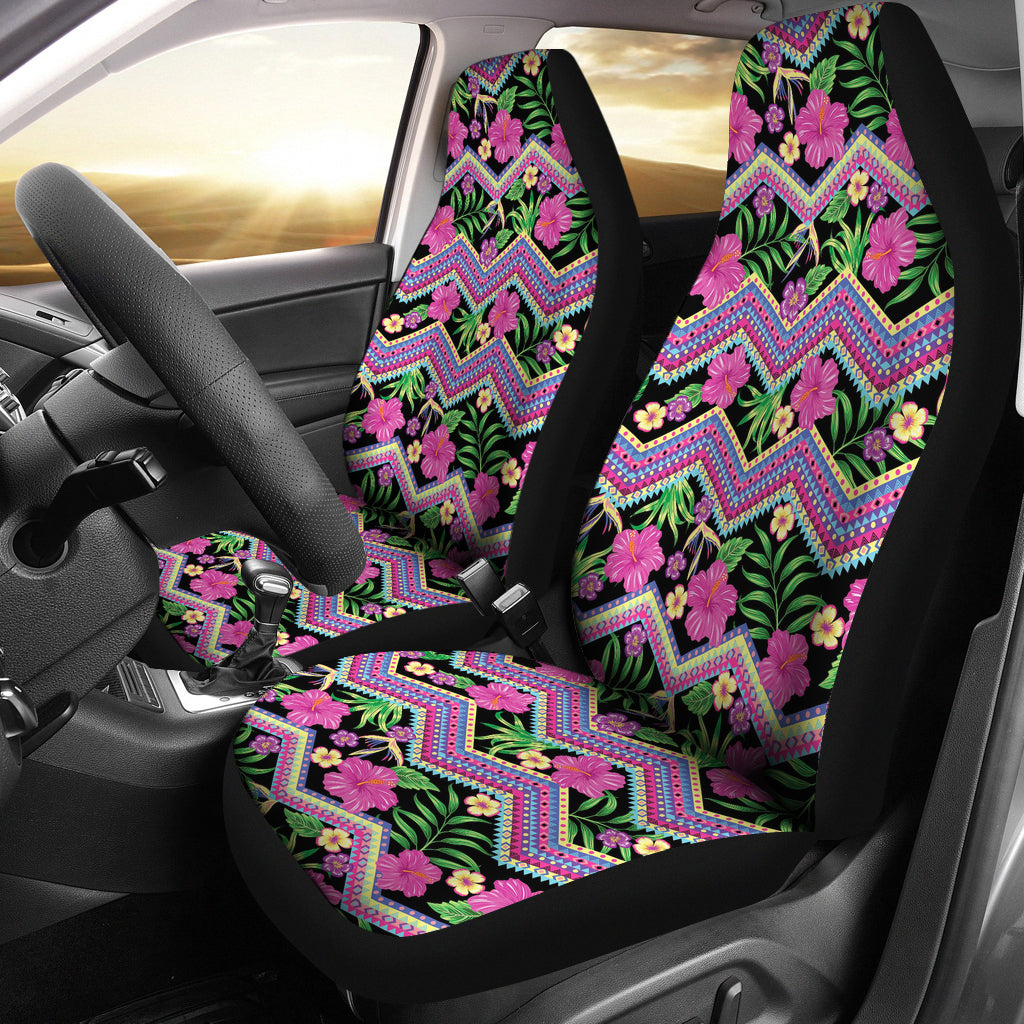 Hibiscus Pink Zigzag Line Pattern Design LKS307 Car Seat Covers