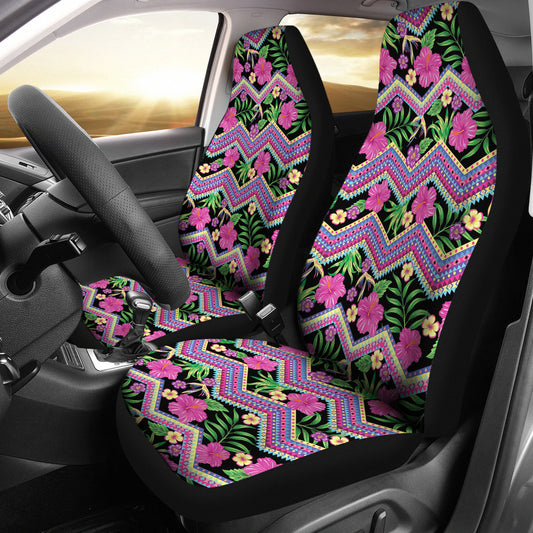 Hibiscus Pink Zigzag Line Pattern Design LKS307 Car Seat Covers