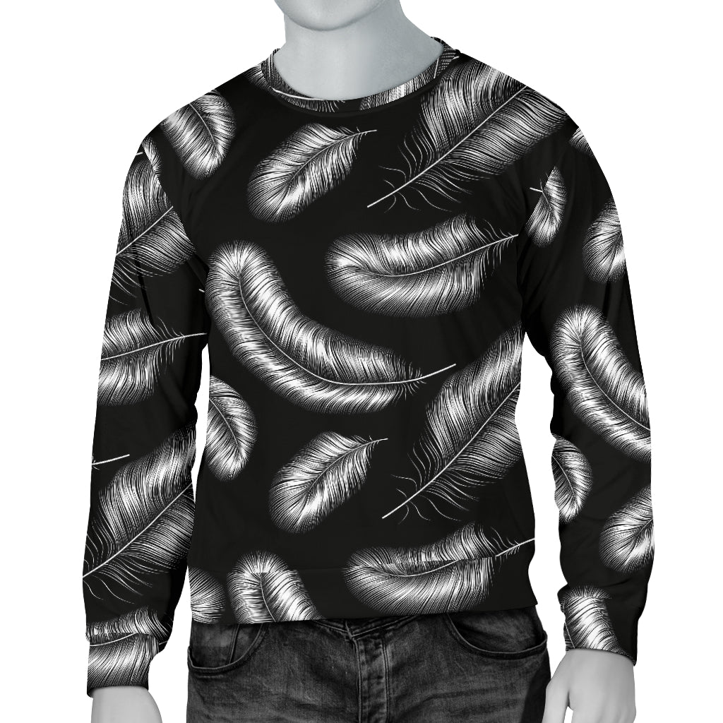 Feather Black White Design Print Men Long Sleeve Sweatshirt