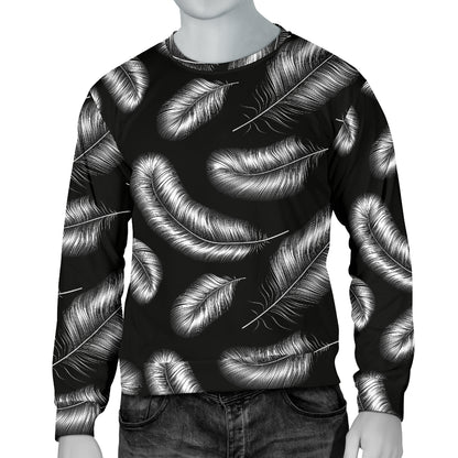 Feather Black White Design Print Men Long Sleeve Sweatshirt