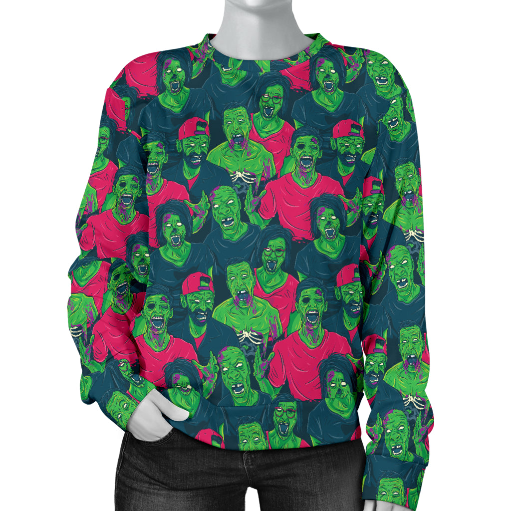 Zombie Themed Design Pattern Print Women Long Sleeve Sweatshirt