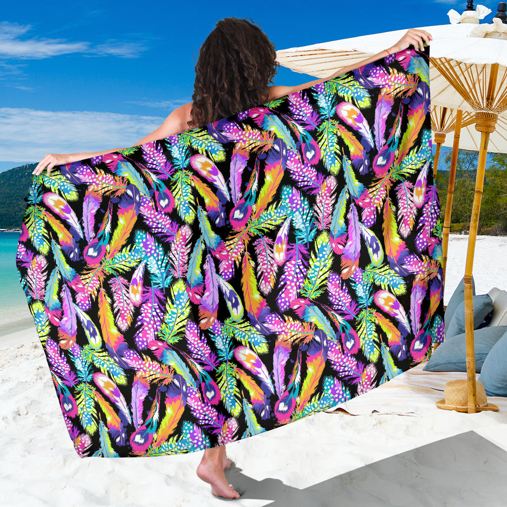 Neon Feather Pattern Print Design A02 Sarong Pareo Wrap