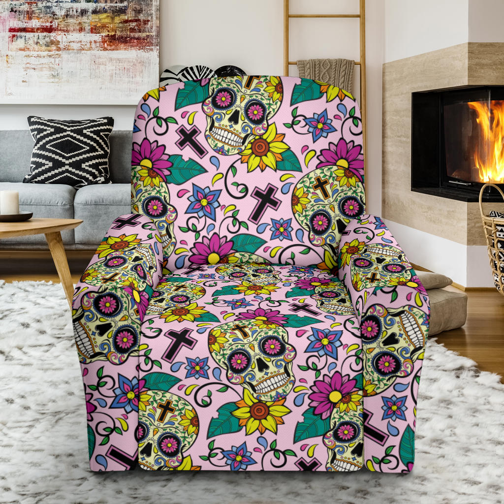 Sugar Skull Print Design LKS307 Recliner Slipcover with Pocket