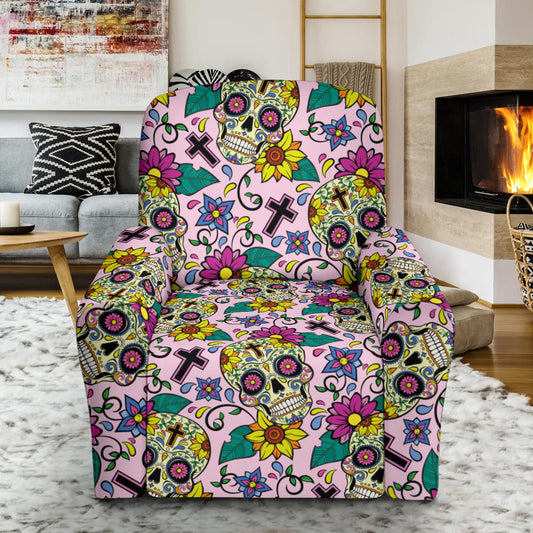 Sugar Skull Print Design LKS307 Recliner Slipcover with Pocket