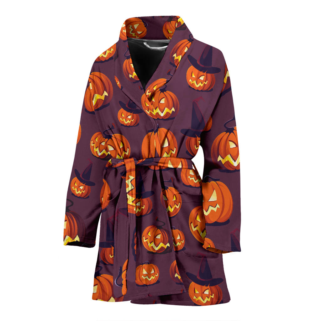Halloween Pumpkin Pattern Print Design 03 Women Bathrobe