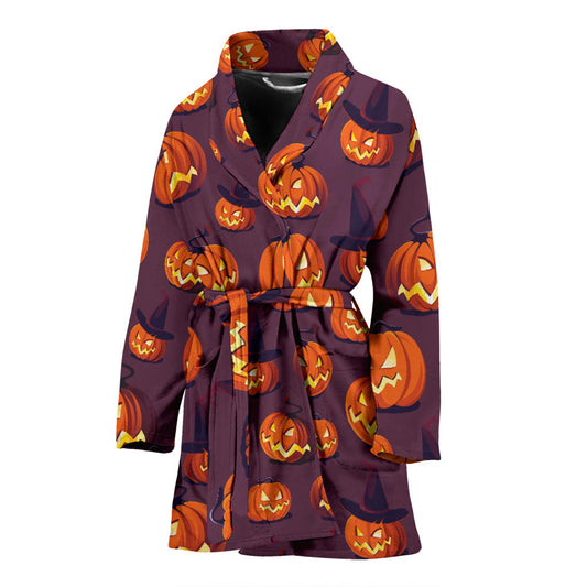 Halloween Pumpkin Pattern Print Design 03 Women Bathrobe
