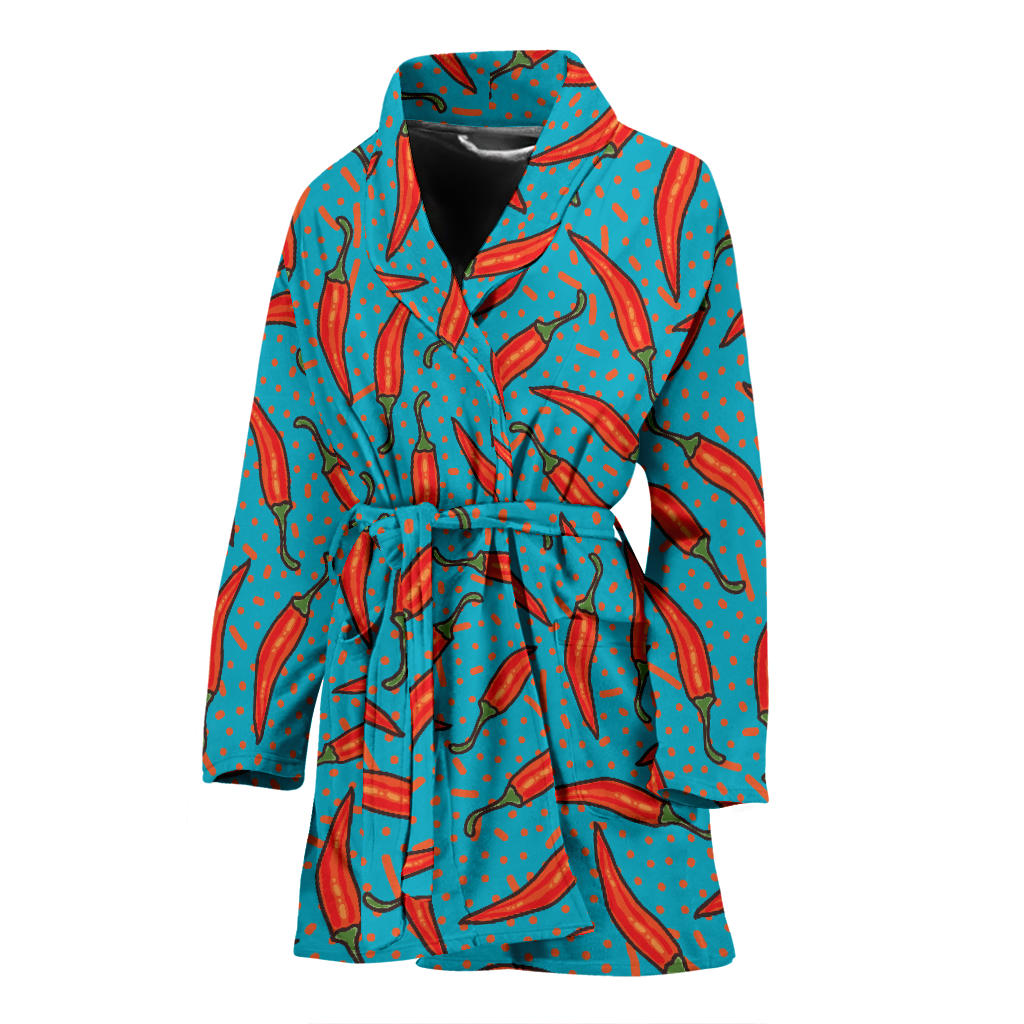 Chilli Pepper Pattern Print Design 05 Women Bathrobe