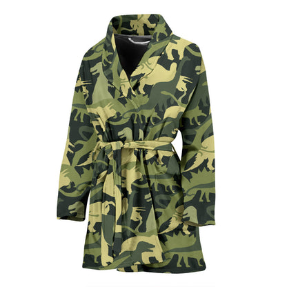 Camouflage Dinosaur Pattern Print Design 03 Women Bathrobe