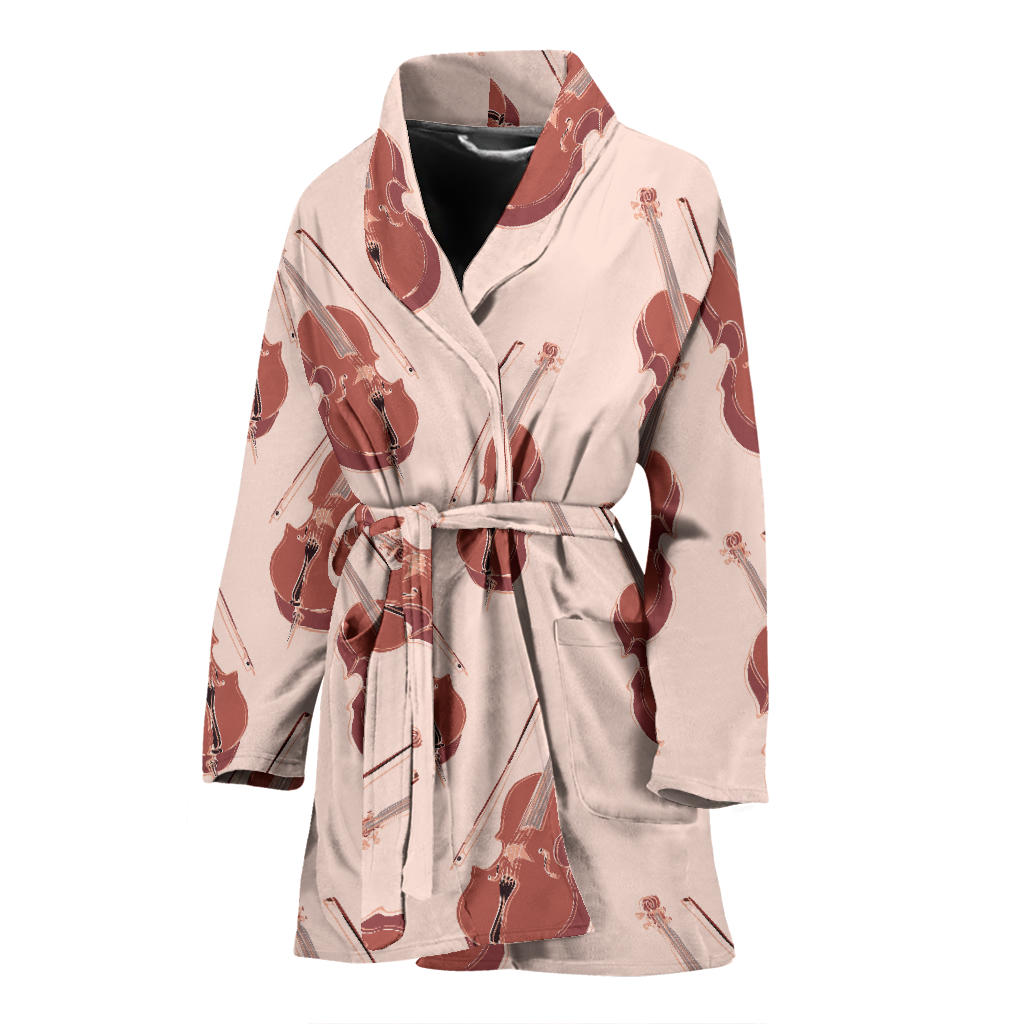 Cello Pattern Print Design 03 Women Bathrobe