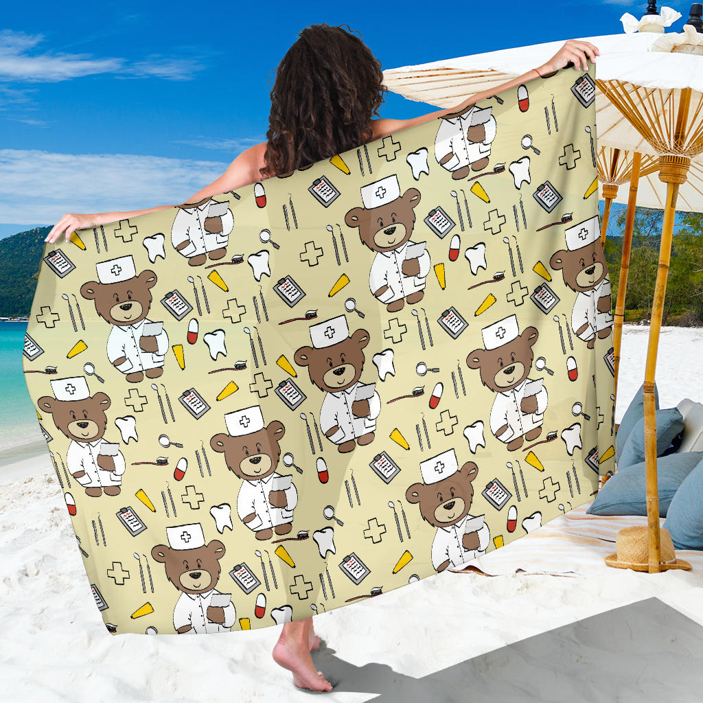 Nurse Bear Pattern Print Design A02 Sarong Pareo Wrap