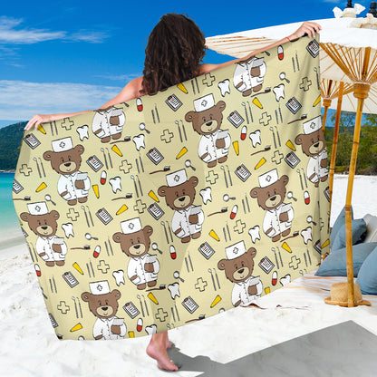 Nurse Bear Pattern Print Design A02 Sarong Pareo Wrap