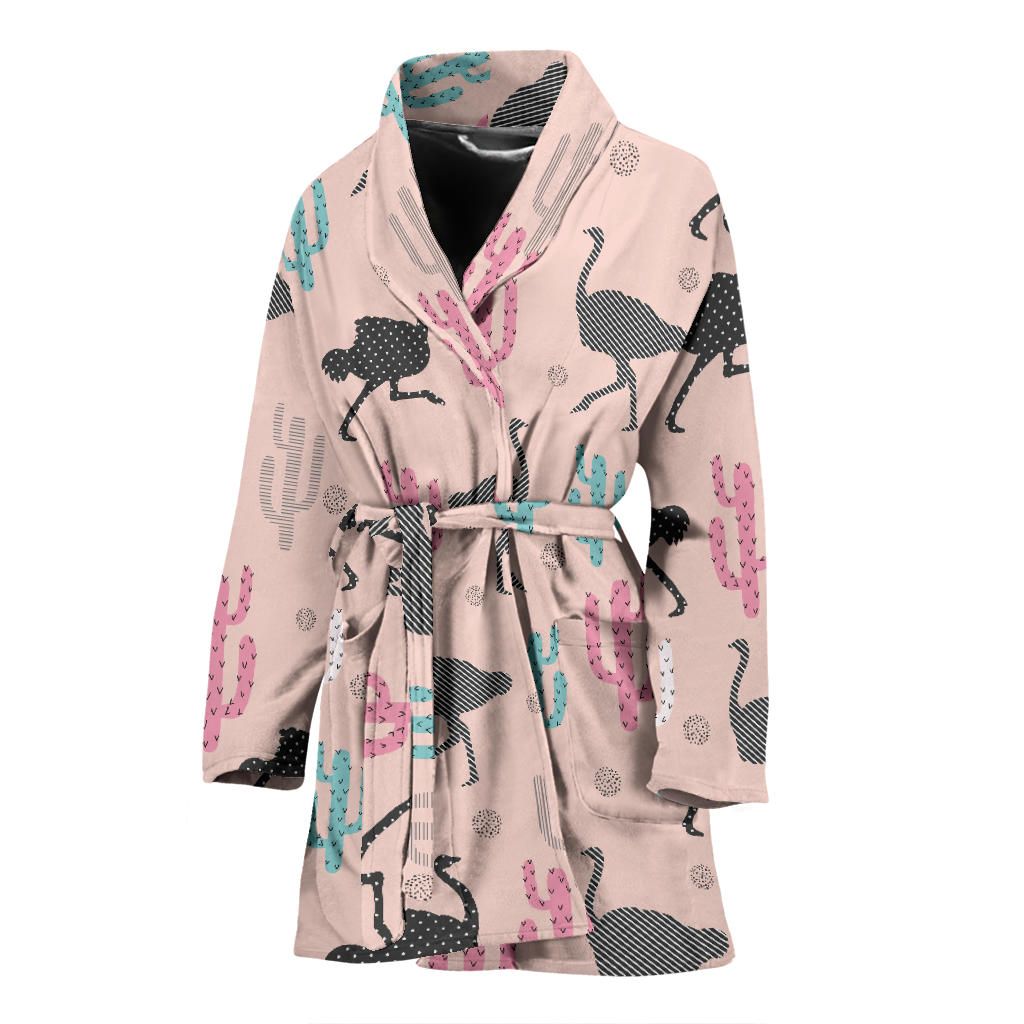 Ostrich Pattern Print Design 03 Women Bathrobe